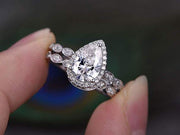 1.0 CT Pear Cut Halo Moissanite Bridal Ring Set Mapple Gems